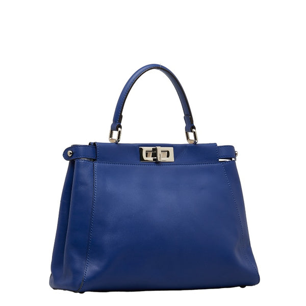 フェンディ ピーカブー モンスターアイズ ハンドバッグ ショルダーバッグ 2WAY 8BN226 ネイビー シルバー レザー レディース FENDI 【中古】