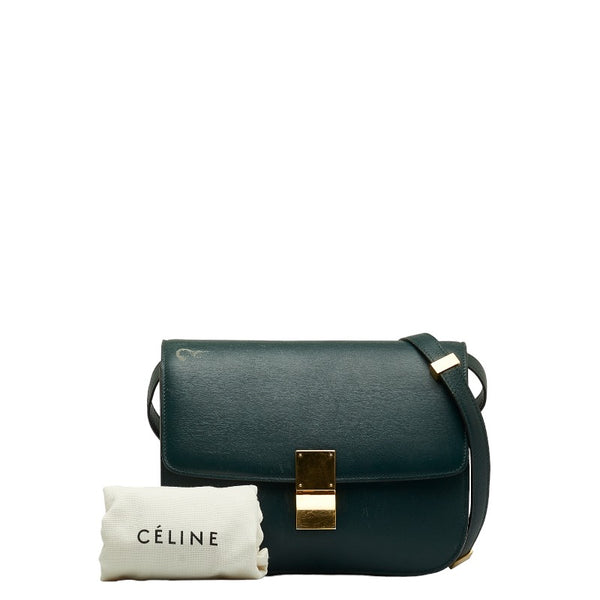 セリーヌ クラシックボックス ミディアム ショルダーバッグ グリーン レザー レディース CELINE 【中古】