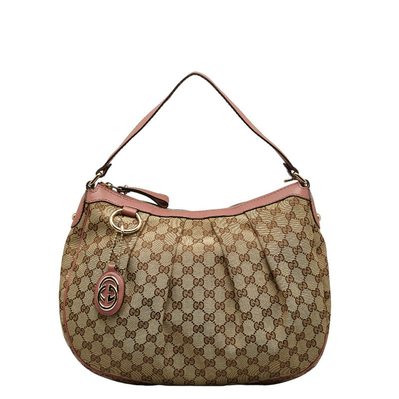 グッチ GGキャンバス ショルダーバッグ ワンショルダーバッグ 232955 ベージュ ピンク キャンバス レザー レディース GUCCI 【中古】