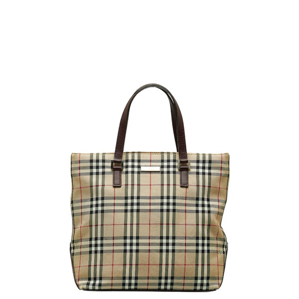 バーバリー ノバチェック ハンドバッグ トートバッグ ブラウン キャンバス レザー レディース BURBERRY 【中古】