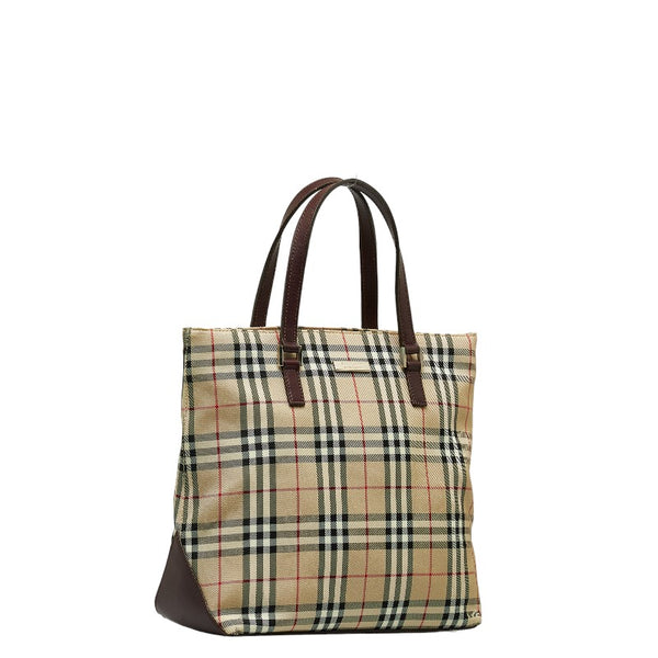 バーバリー ノバチェック ハンドバッグ トートバッグ ブラウン キャンバス レザー レディース BURBERRY 【中古】