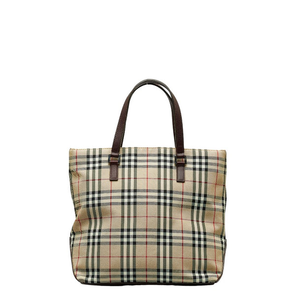 バーバリー ノバチェック ハンドバッグ トートバッグ ブラウン キャンバス レザー レディース BURBERRY 【中古】