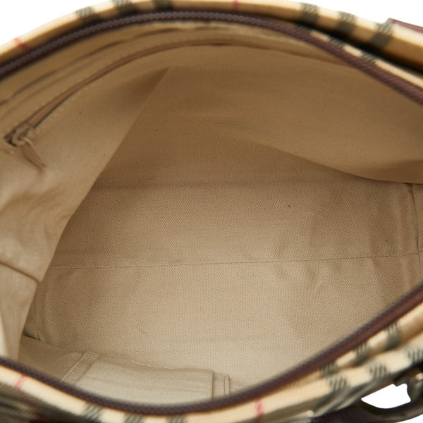 バーバリー ノバチェック ハンドバッグ トートバッグ ブラウン キャンバス レザー レディース BURBERRY 【中古】