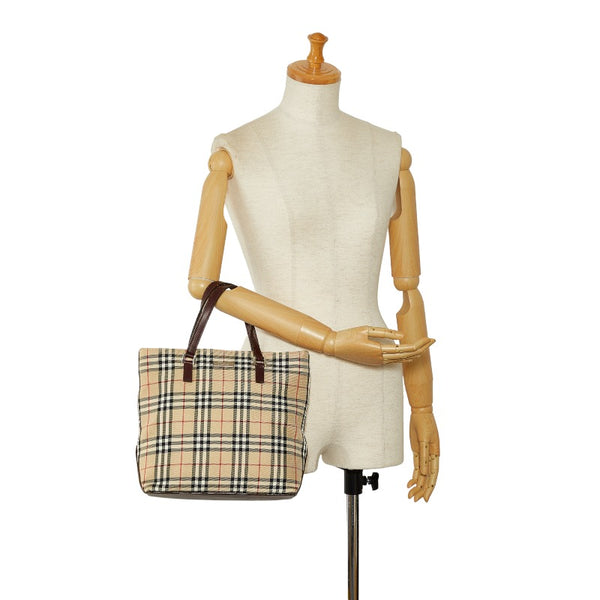 バーバリー ノバチェック ハンドバッグ トートバッグ ブラウン キャンバス レザー レディース BURBERRY 【中古】