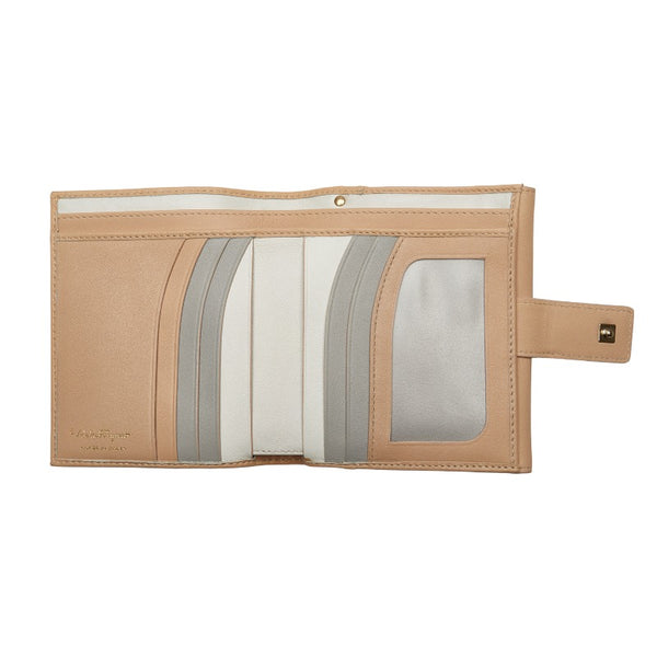 サルヴァトーレフェラガモ ガンチーニ 二つ折り財布 コンパクトウォレット AQ-22 4664 グレー ピンク PVC レザー レディース Salvatore Ferragamo 【中古】