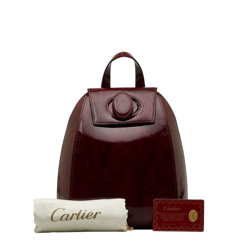 カルティエ ハッピーバースデー リュック バックパック ワインレッド パテントレザー レディース CARTIER 【中古】