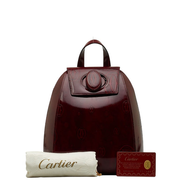 カルティエ ハッピーバースデー リュック バックパック ワインレッド パテントレザー レディース CARTIER 【中古】