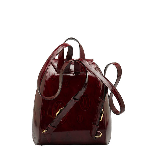 カルティエ ハッピーバースデー リュック バックパック ワインレッド パテントレザー レディース CARTIER 【中古】