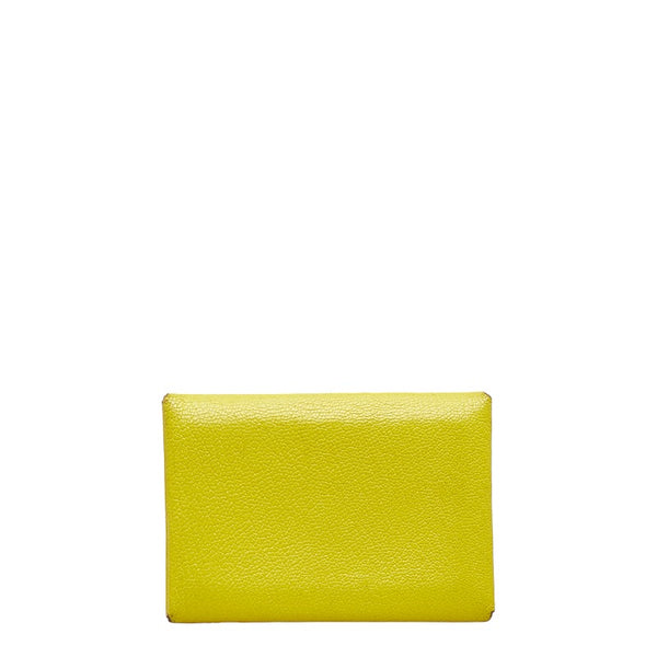 エルメス カルヴィ デュオ 名刺入れ カードケース コインケース ライム イエロー シェーブル レディース HERMES 【中古】