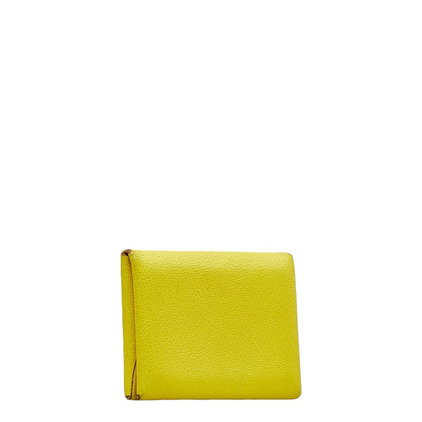 エルメス カルヴィ デュオ 名刺入れ カードケース コインケース ライム イエロー シェーブル レディース HERMES 【中古】
