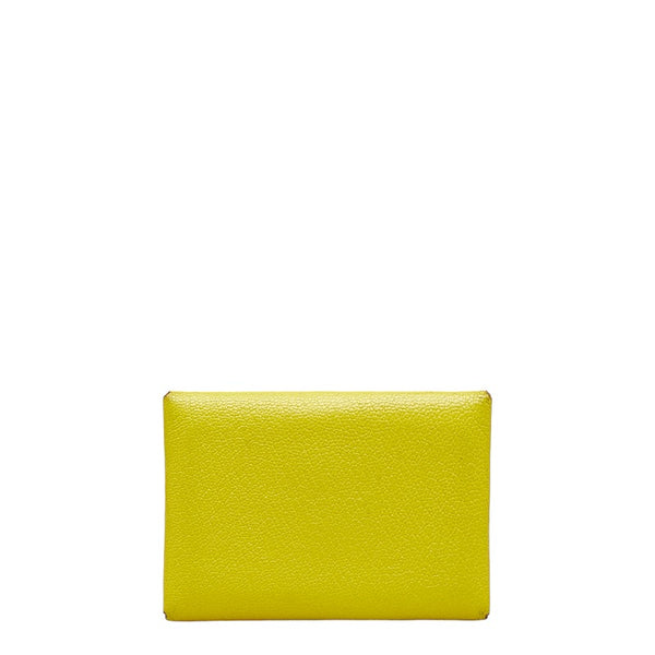 エルメス カルヴィ デュオ 名刺入れ カードケース コインケース ライム イエロー シェーブル レディース HERMES 【中古】