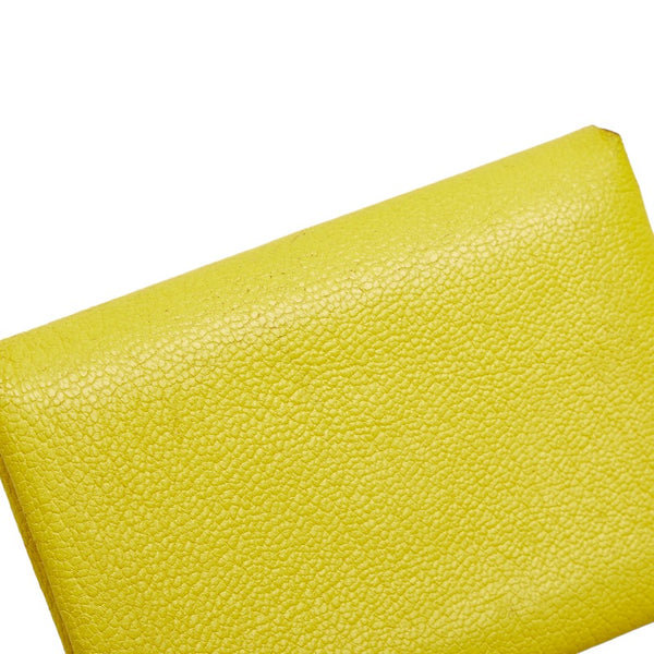 エルメス カルヴィ デュオ 名刺入れ カードケース コインケース ライム イエロー シェーブル レディース HERMES 【中古】