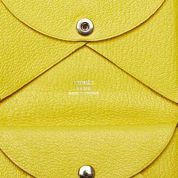 エルメス カルヴィ デュオ 名刺入れ カードケース コインケース ライム イエロー シェーブル レディース HERMES 【中古】