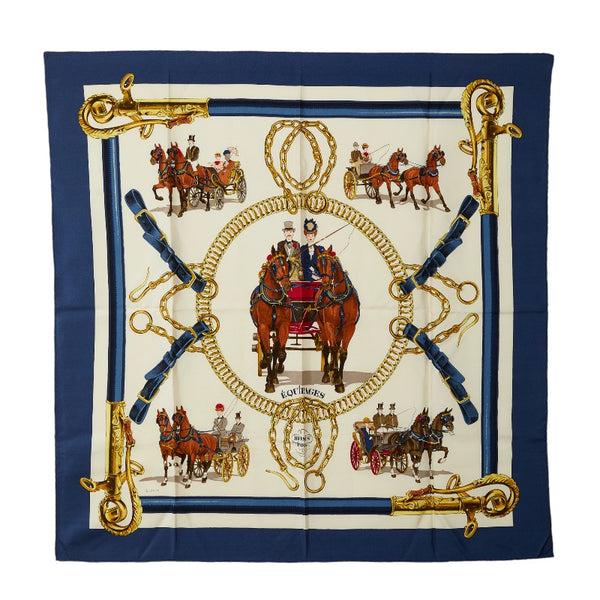 エルメス カレ90 EQUIPAGES 馬車 スカーフ ブルー マルチカラー シルク レディース HERMES 【中古】