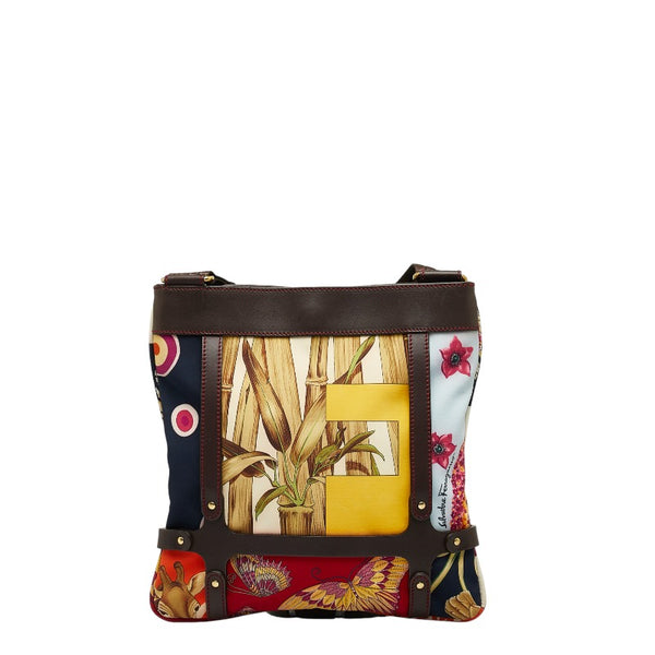 サルヴァトーレフェラガモ アニマル ヒョウ 斜め掛け ショルダーバッグ ブラウン レザー キャンバス レディース Salvatore Ferragamo 【中古】