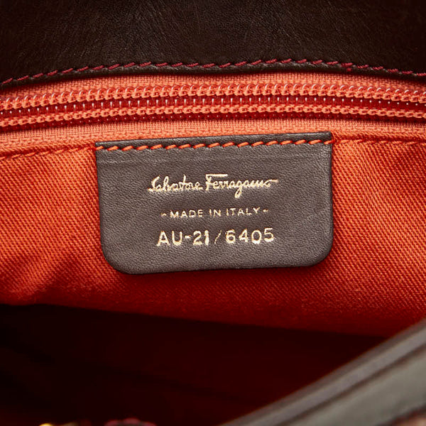 サルヴァトーレフェラガモ アニマル ヒョウ 斜め掛け ショルダーバッグ ブラウン レザー キャンバス レディース Salvatore Ferragamo 【中古】