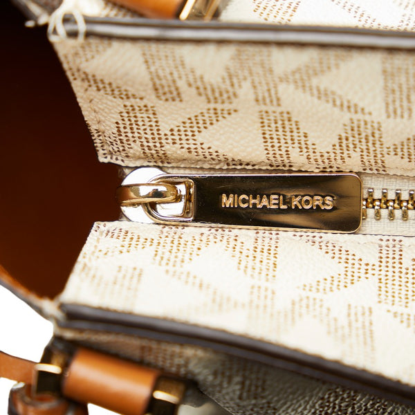 マイケルコース MKモノグラム トートバッグ ブラウン ホワイト PVC レザー レディース Michael Kors 【中古】