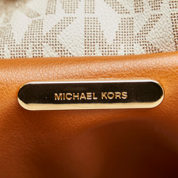 マイケルコース MKモノグラム トートバッグ ブラウン ホワイト PVC レザー レディース Michael Kors 【中古】