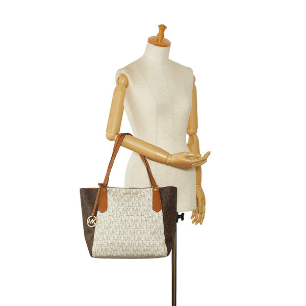 マイケルコース MKモノグラム トートバッグ ブラウン ホワイト PVC レザー レディース Michael Kors 【中古】