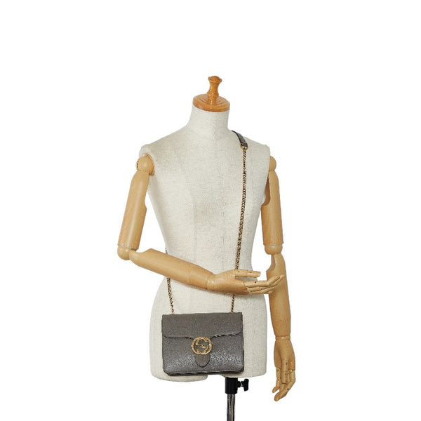 グッチ インターロッキングG チェーン ショルダーバッグ 510304 グレー レザー レディース GUCCI 【中古】