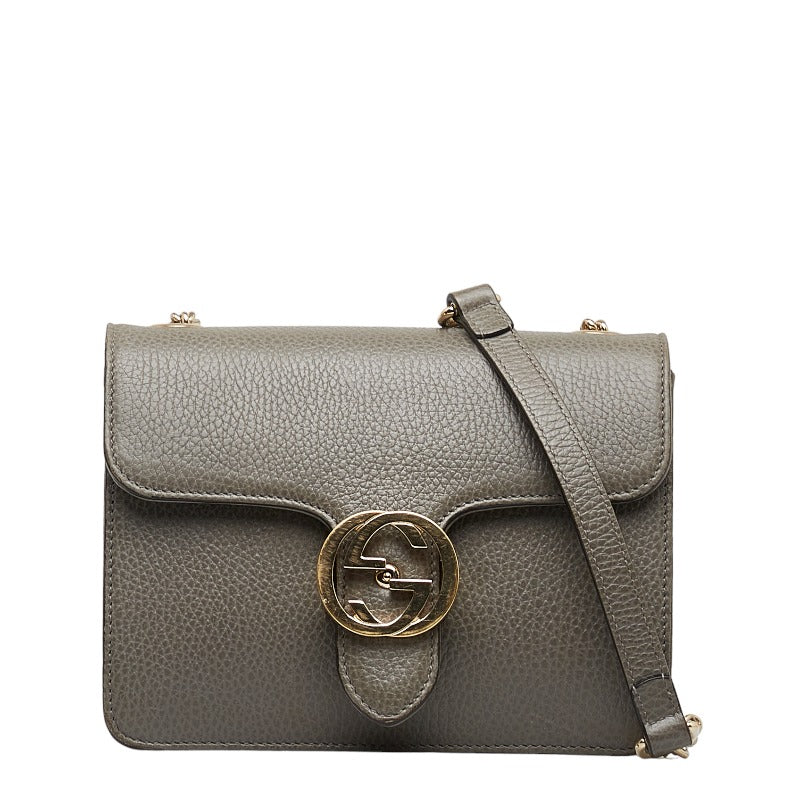 グッチ インターロッキングG チェーン ショルダーバッグ 510304 グレー レザー レディース GUCCI 【中古】