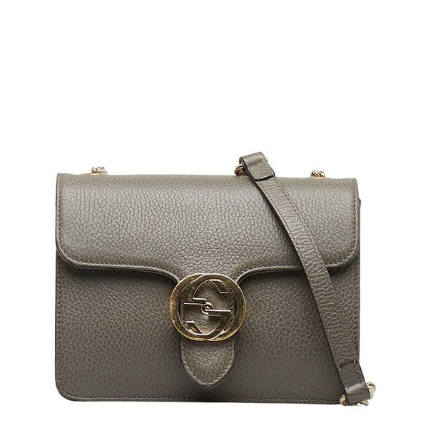 グッチ インターロッキングG チェーン ショルダーバッグ 510304 グレー レザー レディース GUCCI 【中古】