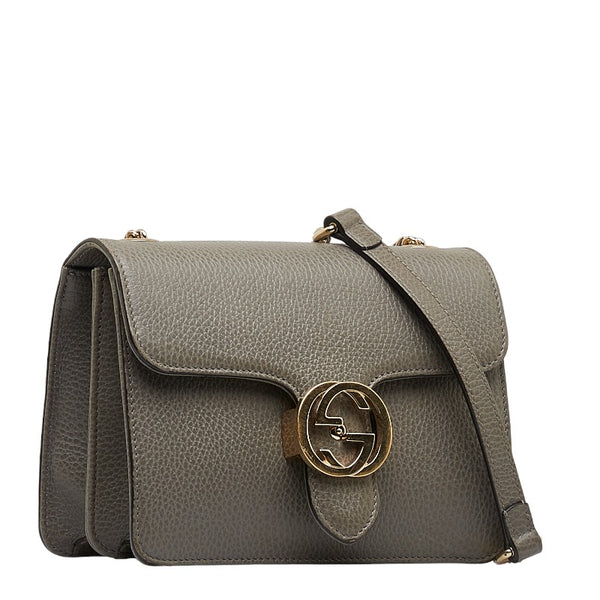 グッチ インターロッキングG チェーン ショルダーバッグ 510304 グレー レザー レディース GUCCI 【中古】
