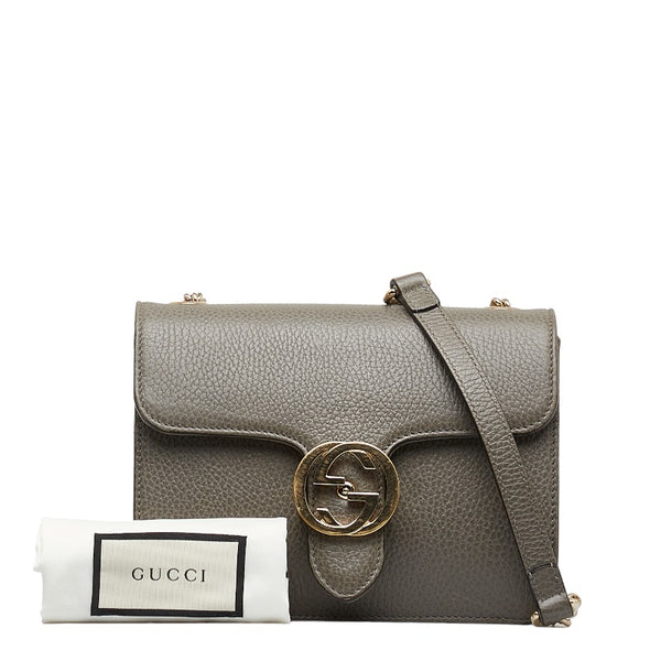 グッチ インターロッキングG チェーン ショルダーバッグ 510304 グレー レザー レディース GUCCI 【中古】