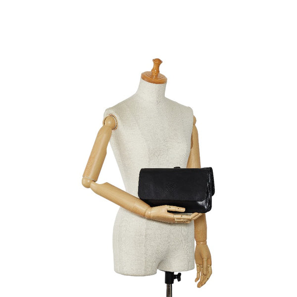 ロエベ アナグラム クラッチバッグ セカンドバッグ ブラック レザー レディース LOEWE 【中古】
