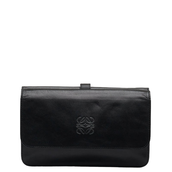 ロエベ アナグラム クラッチバッグ セカンドバッグ ブラック レザー レディース LOEWE 【中古】