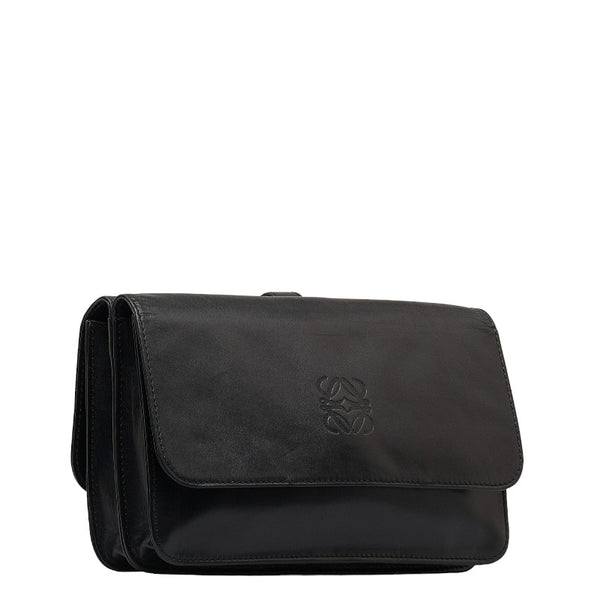 ロエベ アナグラム クラッチバッグ セカンドバッグ ブラック レザー レディース LOEWE 【中古】
