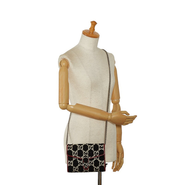 グッチ ディオニュソス 斜め掛け チェーン ショルダーバッグ ウォレット 401231 ブラック ホワイト レッド ツイード レザー レディース GUCCI 【中古】