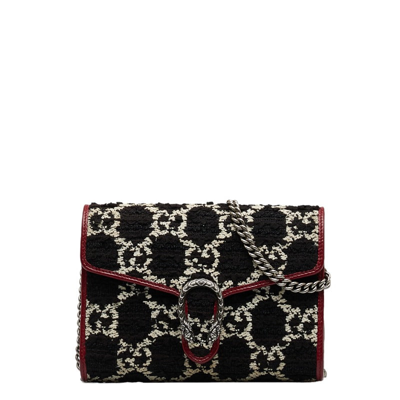 グッチ ディオニュソス 斜め掛け チェーン ショルダーバッグ ウォレット 401231 ブラック ホワイト レッド ツイード レザー レディース GUCCI 【中古】