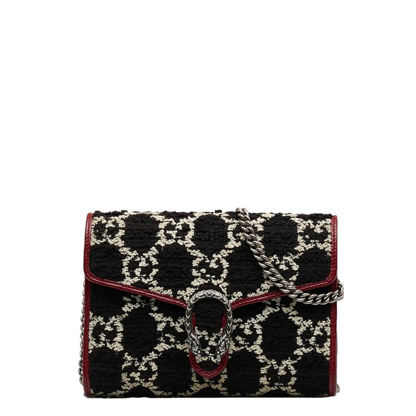グッチ ディオニュソス 斜め掛け チェーン ショルダーバッグ ウォレット 401231 ブラック ホワイト レッド ツイード レザー レディース GUCCI 【中古】