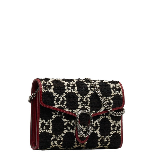 グッチ ディオニュソス 斜め掛け チェーン ショルダーバッグ ウォレット 401231 ブラック ホワイト レッド ツイード レザー レディース GUCCI 【中古】