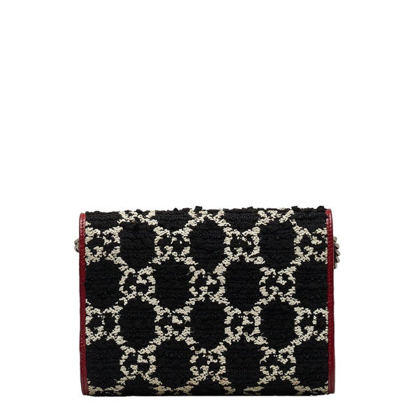 グッチ ディオニュソス 斜め掛け チェーン ショルダーバッグ ウォレット 401231 ブラック ホワイト レッド ツイード レザー レディース GUCCI 【中古】