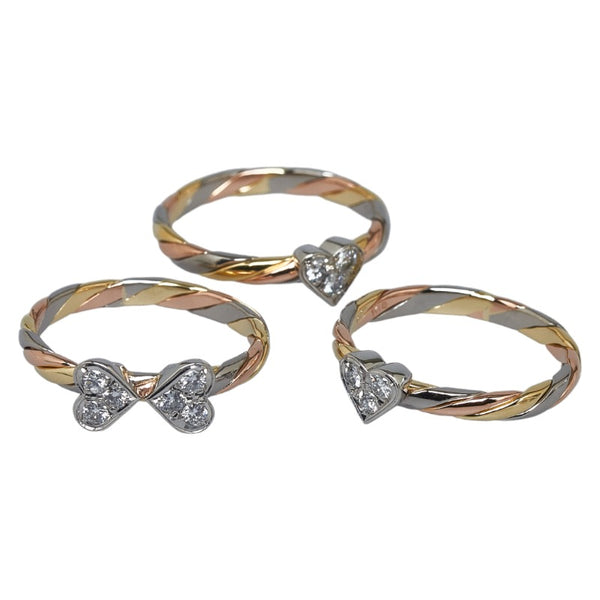 ゴールド シルバー K18 ゴールド Pt900 プラチナ コンビ ダイヤ0.33ct スリーカラー 3本セット ハート クローバーモチーフ リング 指輪 レディース 11号 【中古】