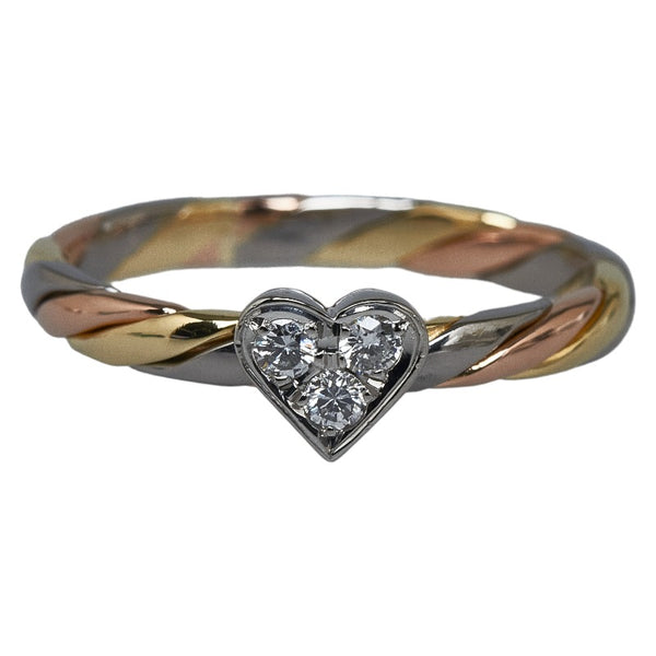 ゴールド シルバー K18 ゴールド Pt900 プラチナ コンビ ダイヤ0.33ct スリーカラー 3本セット ハート クローバーモチーフ リング 指輪 レディース 11号 【中古】