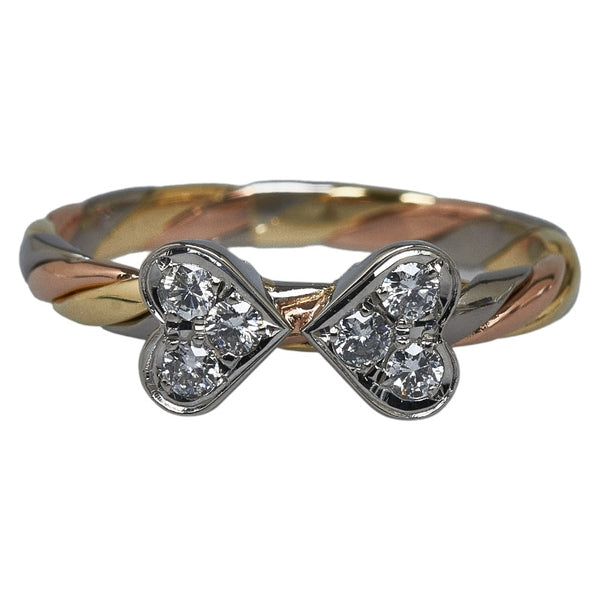ゴールド シルバー K18 ゴールド Pt900 プラチナ コンビ ダイヤ0.33ct スリーカラー 3本セット ハート クローバーモチーフ リング 指輪 レディース 11号 【中古】