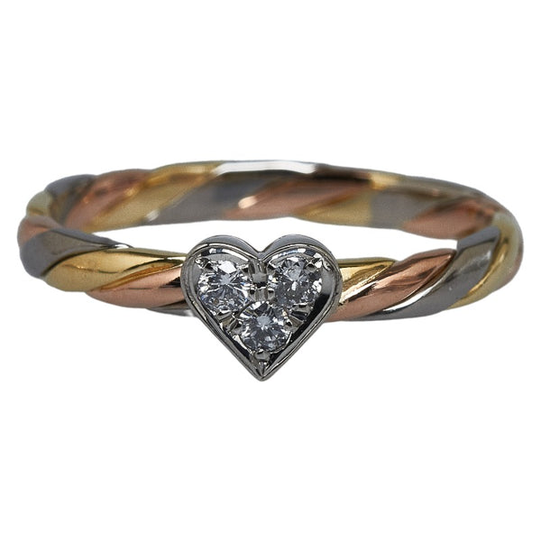 ゴールド シルバー K18 ゴールド Pt900 プラチナ コンビ ダイヤ0.33ct スリーカラー 3本セット ハート クローバーモチーフ リング 指輪 レディース 11号 【中古】