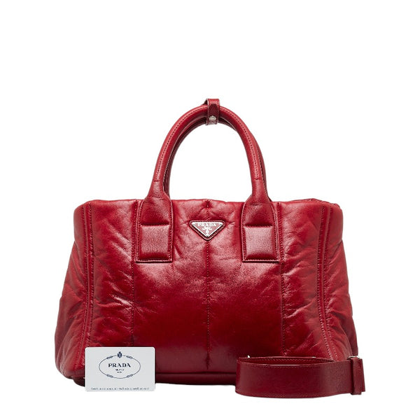 プラダ 三角ロゴプレート ナッパボンバー ハンドバッグ ショルダーバッグ 2WAY BN2653 レッド ラムスキン レディース PRADA 【中古】
