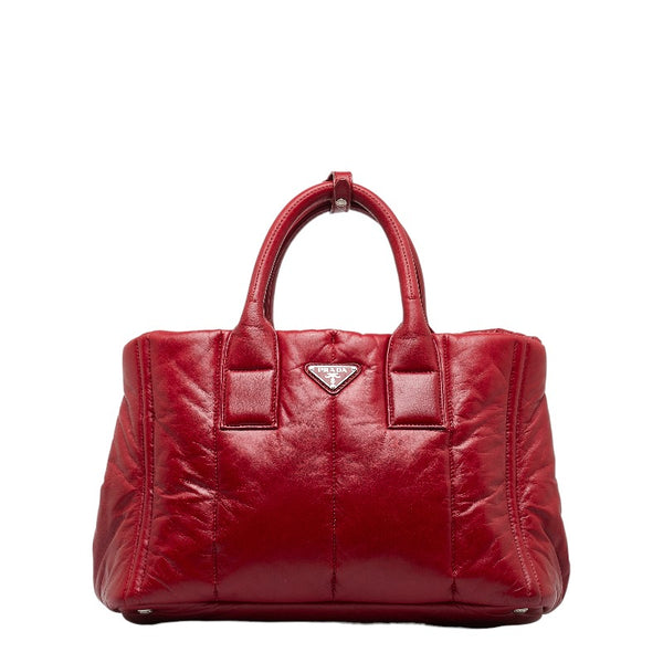 プラダ 三角ロゴプレート ナッパボンバー ハンドバッグ ショルダーバッグ 2WAY BN2653 レッド ラムスキン レディース PRADA 【中古】