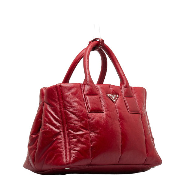 プラダ 三角ロゴプレート ナッパボンバー ハンドバッグ ショルダーバッグ 2WAY BN2653 レッド ラムスキン レディース PRADA 【中古】