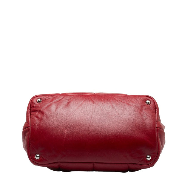 プラダ 三角ロゴプレート ナッパボンバー ハンドバッグ ショルダーバッグ 2WAY BN2653 レッド ラムスキン レディース PRADA 【中古】