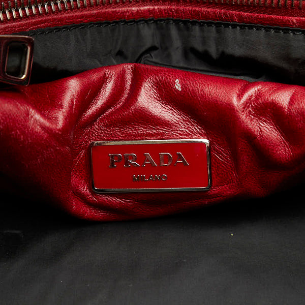 プラダ 三角ロゴプレート ナッパボンバー ハンドバッグ ショルダーバッグ 2WAY BN2653 レッド ラムスキン レディース PRADA 【中古】