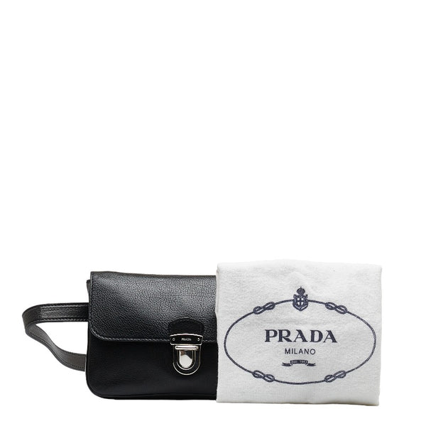 プラダ ミニ ウエストバッグ ボディバッグ ブラック レザー レディース PRADA 【中古】