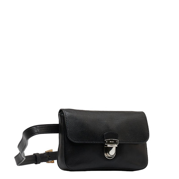 プラダ ミニ ウエストバッグ ボディバッグ ブラック レザー レディース PRADA 【中古】