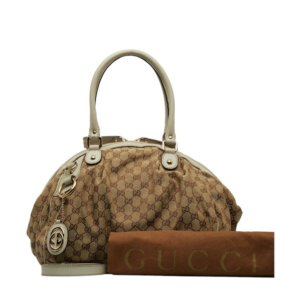 グッチ GGキャンバス スーキー ハンドバッグ ショルダーバッグ 2WAY 223974 ベージュ ブラウン キャンバス レザー レディース GUCCI 【中古】