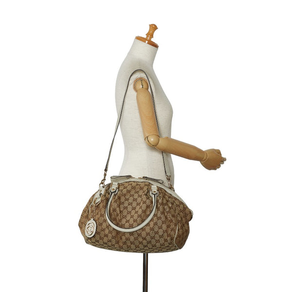 グッチ GGキャンバス スーキー ハンドバッグ ショルダーバッグ 2WAY 223974 ベージュ ブラウン キャンバス レザー レディース GUCCI 【中古】