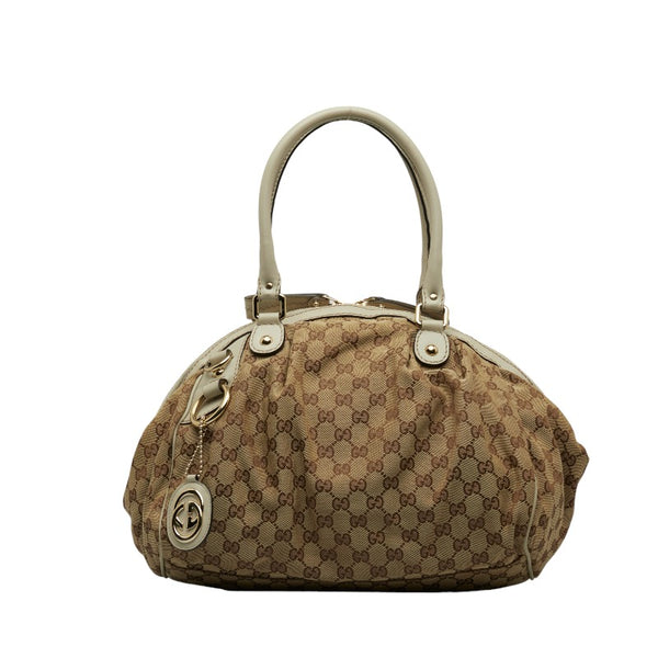 グッチ GGキャンバス スーキー ハンドバッグ ショルダーバッグ 2WAY 223974 ベージュ ブラウン キャンバス レザー レディース GUCCI 【中古】